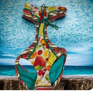 SEEKERS Essentials Australia Multi Stripes Fruit Strapless 8 One Piece Swimsuit